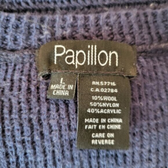 PAPILLON Apricot / Navy Stripe Sweater Sz Large - Picture 6 of 10